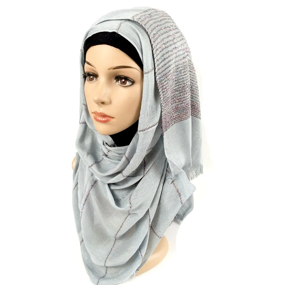 V89 кисточка Блестящий хлопковый шарф морщинка мусульманский хиджаб обертывания повязка шали/шарф 180*90 см 10 шт./лот
