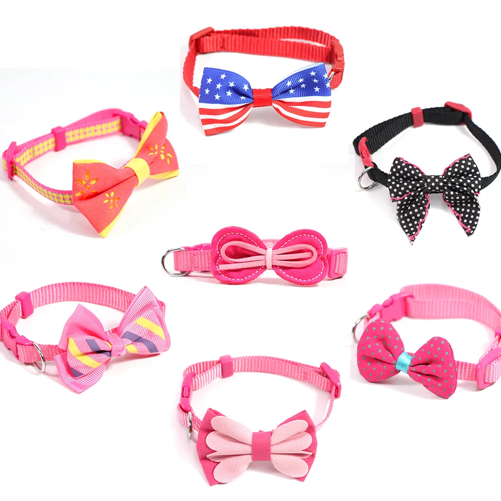 7 styles-Cat Collar with Bow-knot for Small Dogs Cute Dog Collar for Cat Kitten Pet Nylon Necklace Adjustable Collar Lead Quick Release-2