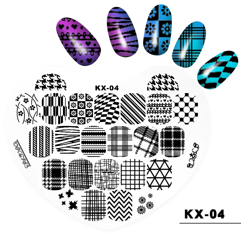 1 шт сердце ногтей штамповки пластины изображения пластины трафарет штамп пластик DIY Дизайн ногтей маникюрный шаблон инструменты для ногтей 10 видов конструкций варианты - Цвет: KX-04