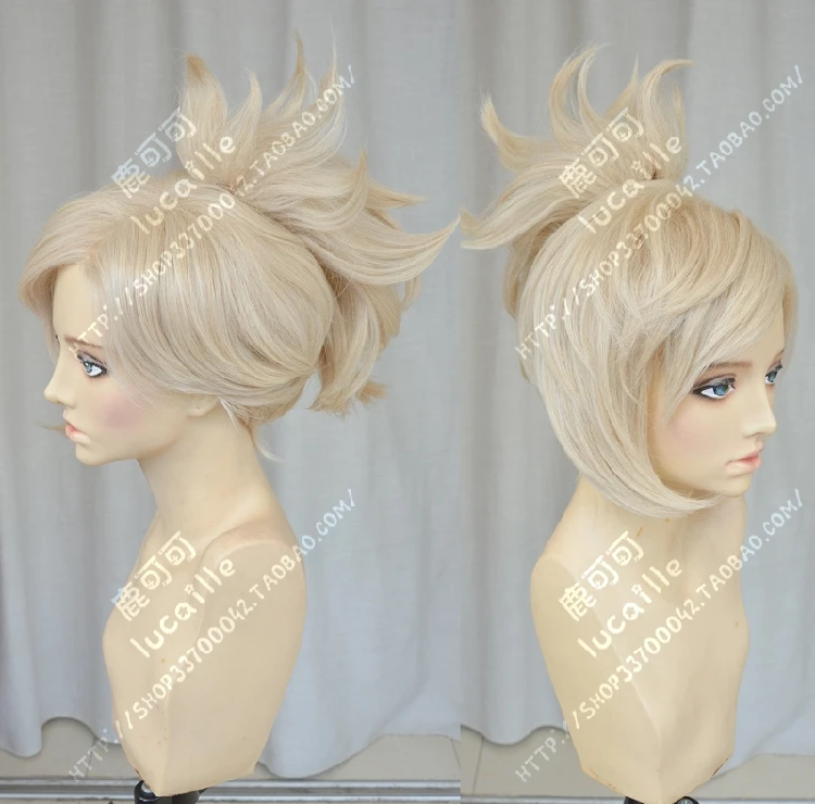 Game OW Angela Mercy Wig Short Linen Blonde Clip Ponytail Heat Resistant Sythentic Hair Cosplay Costume Wigs