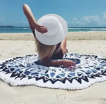 

New Summer Large Printed Round Beach Towels With Tassel Circle Beach Towel Serviette De Plage