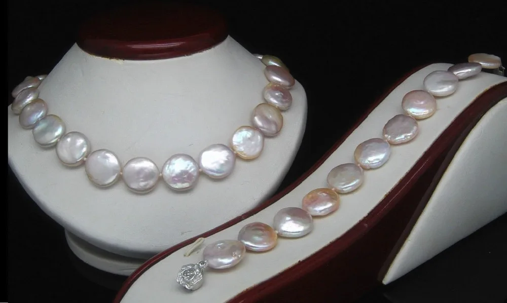 

Charming 12-13MM Natural color coin pearl Necklace 18''Bracelet 7.5''^^^@^Noble style Natural Fine jewe SHIPPING new -Top qualit