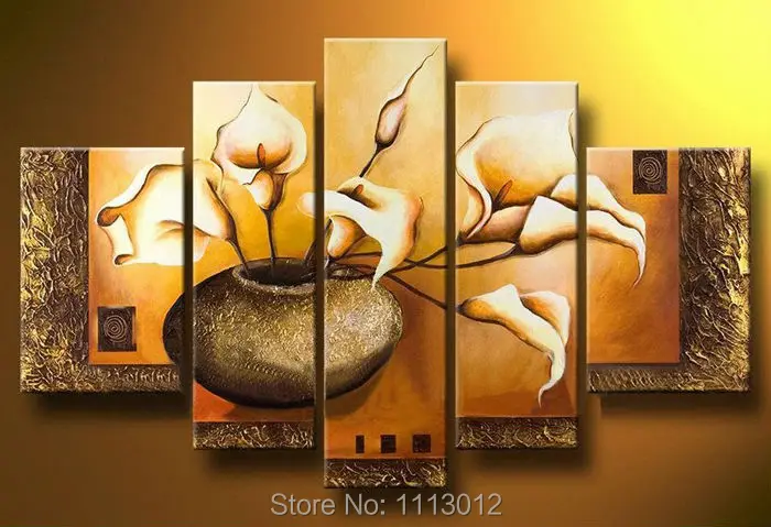 

100%Hand Painted 5 Piece Set High Quality Yellow Knife Flower Oil Painting On Canvas Wall Decoration Art Picture For Living Room