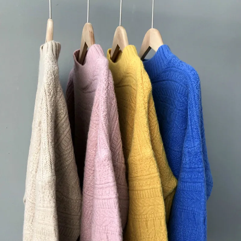 2018 Winter Autumn Knitted Cashmere women's Sweater Women long Sleeve Diamond Basic Thicken Pullovers