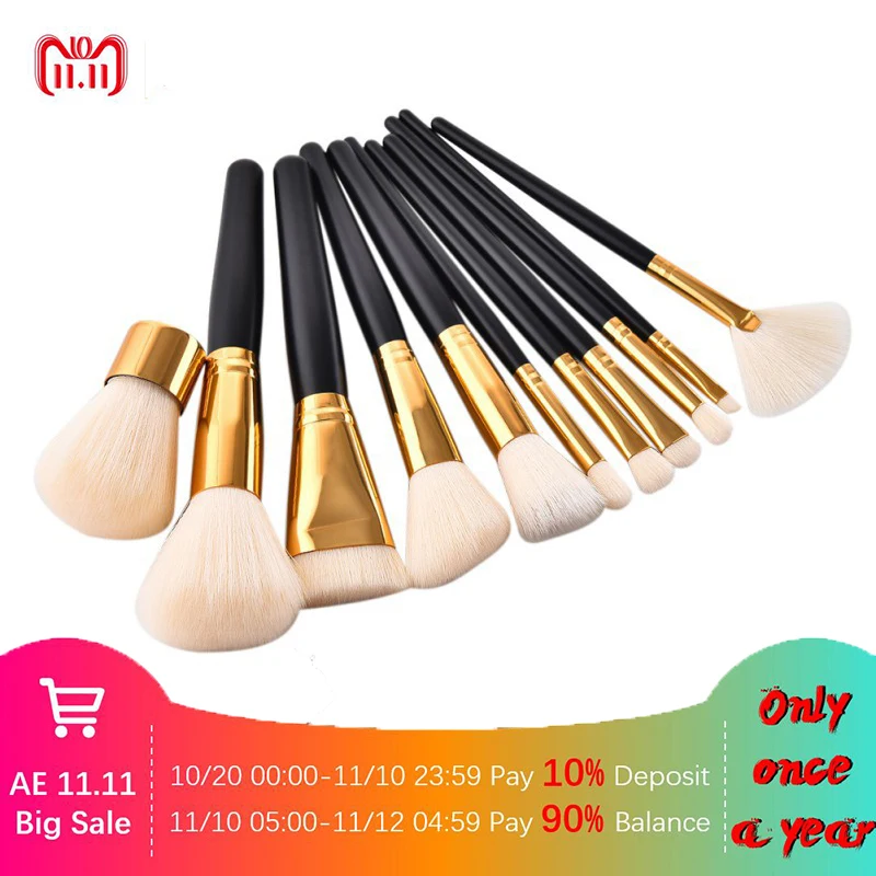 

11pcs Cosmetic Makeup Brushes Set Blusher Eye Shadow Soft Hair Wood Handle Foundation Contour Face Pro Makeup Brushes Set Hot !