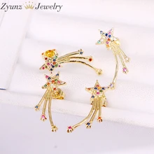 10 пар, Радужный микро проложить фианит золотистого цвета стрельба звезда серьги для девочек женские модные Великолепные Ювелирные изделия Звезда дизайн