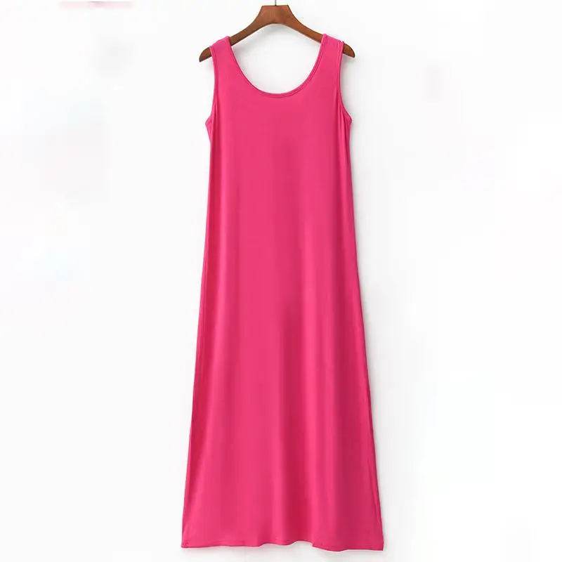 Женская Длинная Ночная рубашка из модала, летняя свободная Пижама размера плюс 3XL-6XL, ночная рубашка без рукавов, сексуальное нижнее белье, домашнее платье - Цвет: Hot Pink