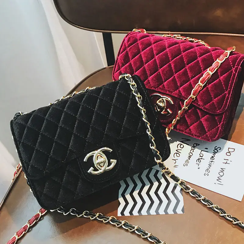 

Youbroer Woman Slanting Velvet Single Shoulder Bag Chain Fashion hand bags Diamond Lattice Velour
