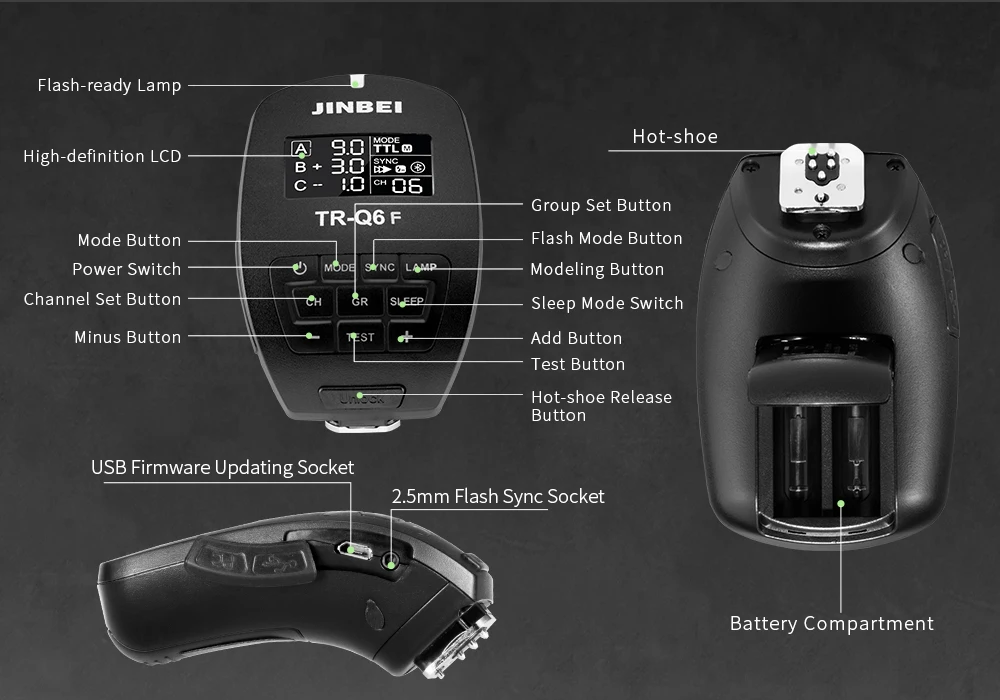 JINBEI TR-Q6F передатчик для камеры Fuji HSS ttl с радиоуправлением