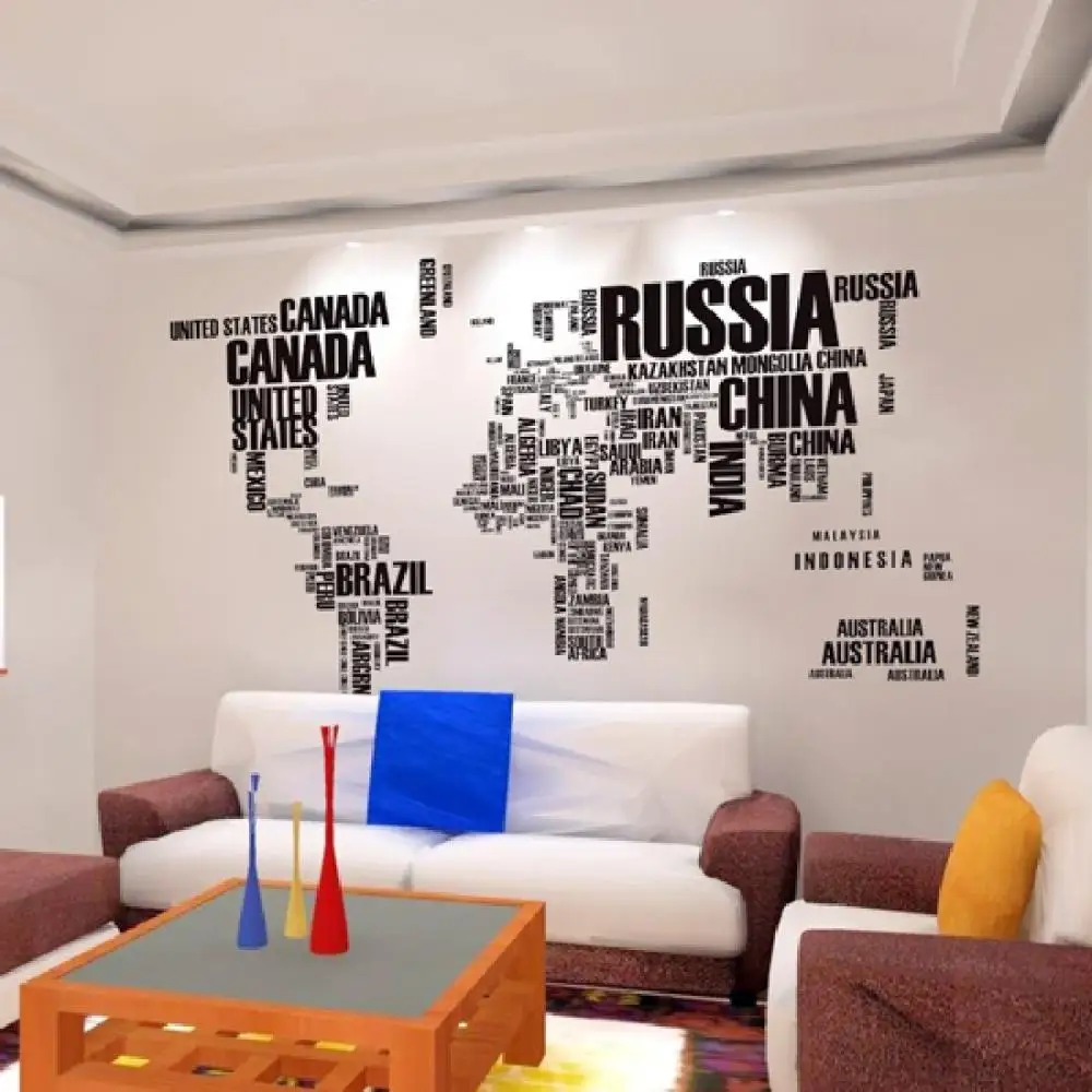 Большая карта мира настенные наклейки оригинальные креативные буквы карта стены Искусство спальня украшения дома настенные наклейки