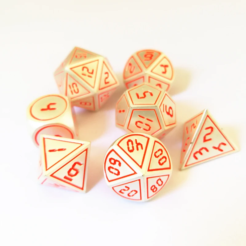 

Factory direct sale dragon and dungeon 7 PC /set creative RPG dice d&d metal dice pearl silver orange digital DND game dice