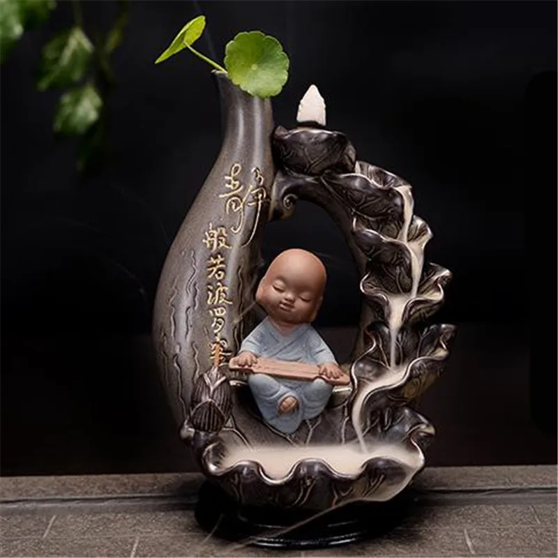 Творческий Маленький Будда монах керамический обратный поток ладан горелка лотоса водопад ладан держатель домашний декор кадильница для ароматерапии
