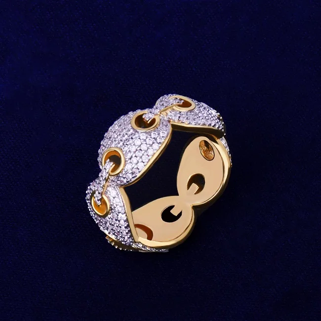 12 мм Мужские кубинские кольца, очаровательное Золотое кольцо с кубическим цирконием, модное ювелирное изделие в стиле хип-хоп для подарка - Цвет основного камня: gold