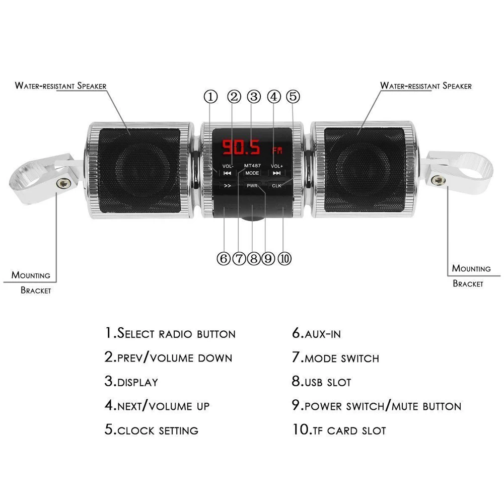 Серебряный мотоцикл Bluetooth аудио звуковая система MP3 FM Радио Стерео водонепроницаемые колонки