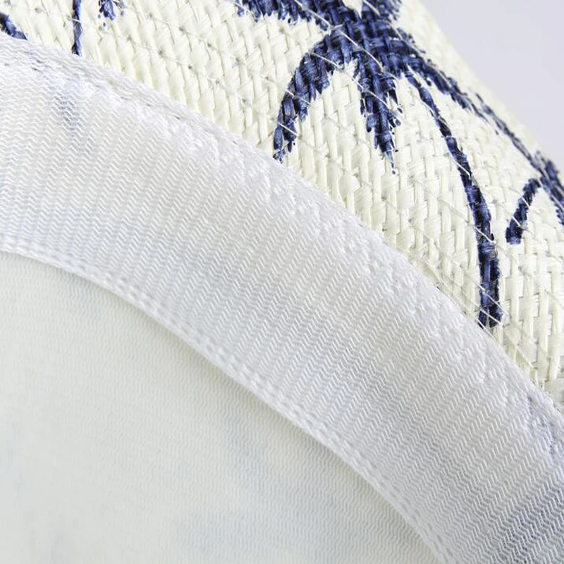 Unisex Summer Panama Straw Beach Caps Breathable Coconut Trees Print Vacation Sunshade Fedora Hat Short Brim Sports Sun Caps8