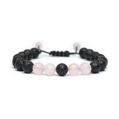 

Handmade 8mm the soft pink and black LAVA beads Natural Stone LOVE DIFFUSER BRACELET Adjustable Rope Chakra Jewelry Mens Womens