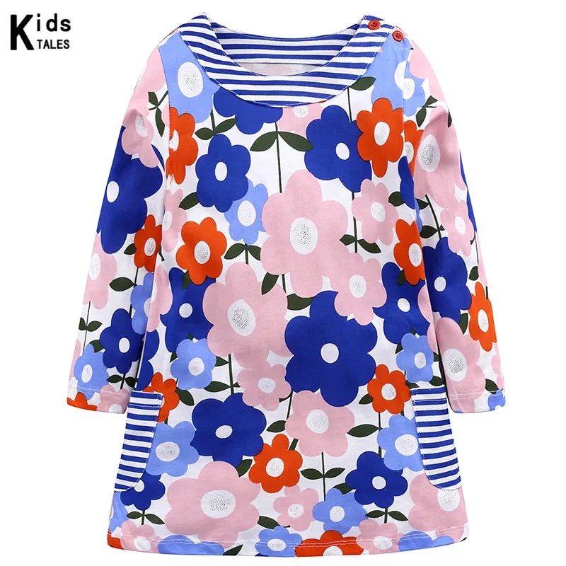 

New cute dress for girls princess long-sleeved clothes for little girls 2-7 years old dress with floral print clothes