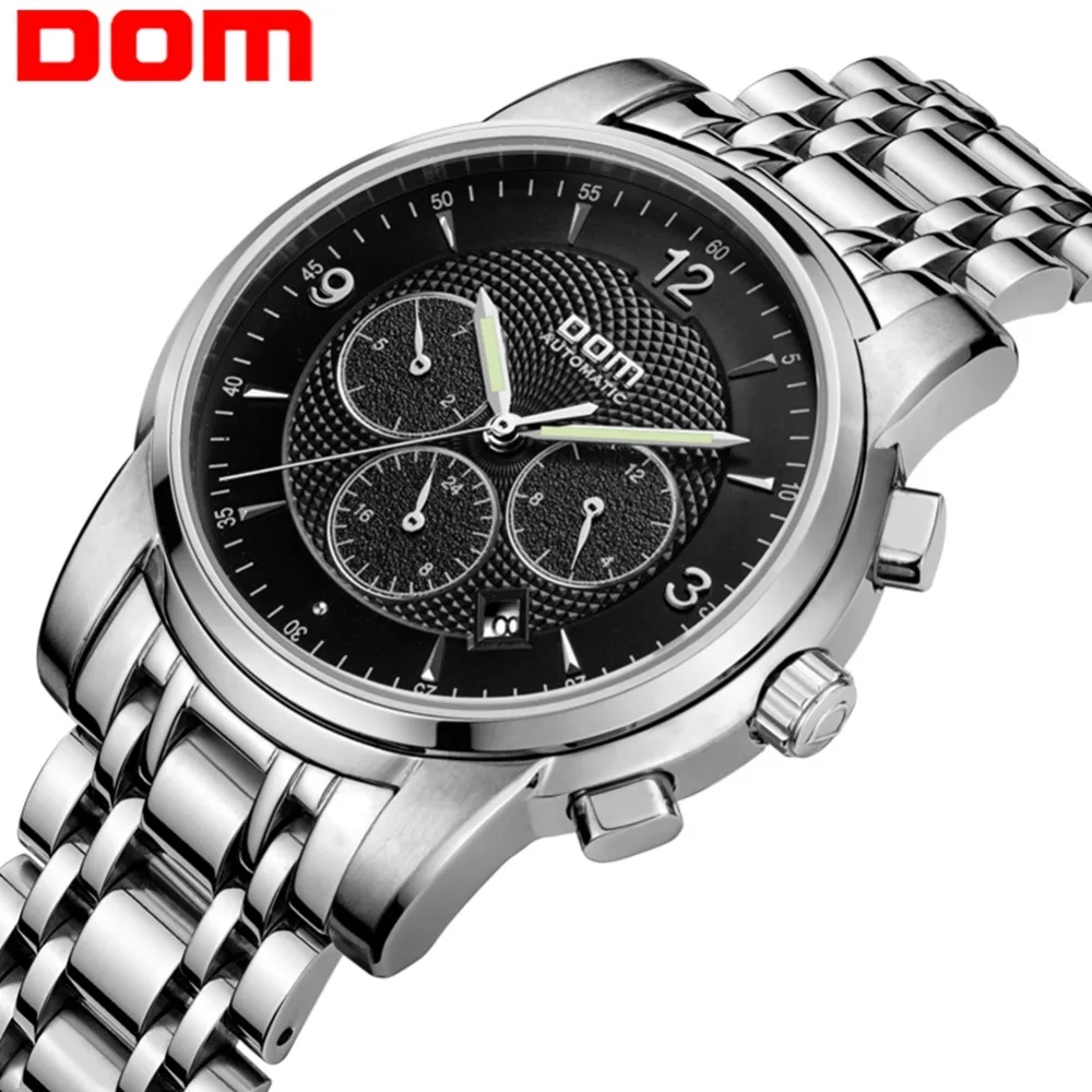 

DOM Men Watches Automatic Mechanical Stainless Waterproof Wristwatch Top Luxury Business Men Clock Male Reloj Hombre M-813