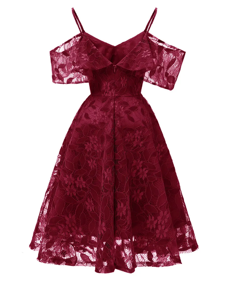 Gladiolus Spaghetti Strap Summer Dress Women Sleeveless V Neck Lace Hollow Sexy Vintage Party Dress 2019 Evening Ladies Dresses (15)