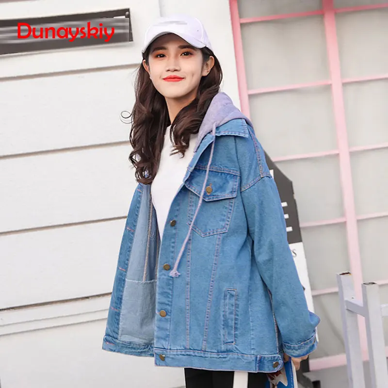 Street Wear Denim Jacket Women Autumn Winter 2019 New Hooded harajuku Jeans Jacket Oversize Loose Womens Jackets And Coats