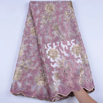

Golden Thread Lace African Net Lace Fabric High Quality French Tulle Lace Fabric Milk Silk Nigerian Lace Fabric For WeddingA1601