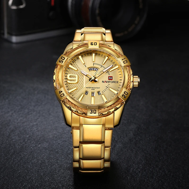 2018 New Brand Luxury Men Watches NAVIFORCE Men's Full Steel Clock Waterproof Quartz Gold Watch Man Fashion Sports Wrist watch