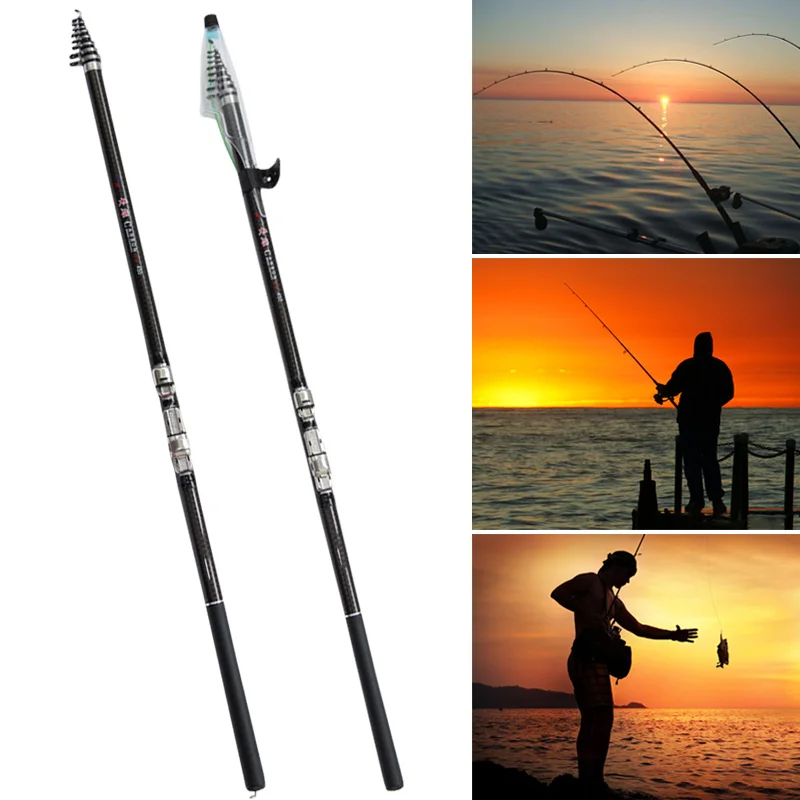 2.7-6.3m Carbon Fiber Telescopic Fishing Rod Portable Spinning Fishing Rod Pole Travel Sea Boat Rock Fishing Rod Fishing Pole