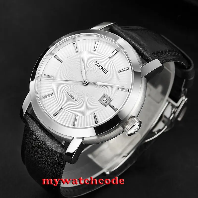 Мужские автоматические наручные часы Parnis P616 с белым циферблатом 41 мм|wristwatch