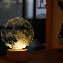 Креативная 3D Настольная лампа с Луной, детская прикроватная лампа для спальни, светодиодный декоративный светильник, подарок на день рождения, деревянный ночник