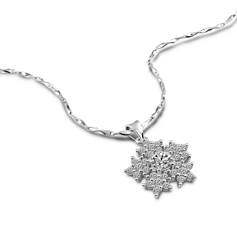 Новое ожерелье из стерлингового серебра 925 пробы ожерелье с подвеской «Снежинка» твердое серебряное ожерелье на шею подарок на день Святого Валентина девушка bijoux - Окраска металла: Chain length  40cm