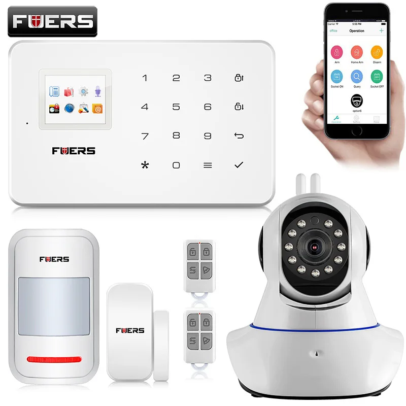 

FUERS G18 Wireless GSM Alarm Systems Security Home IOS/Android APP Remote Control Alarm With PIR Motion Door Sensors Detector