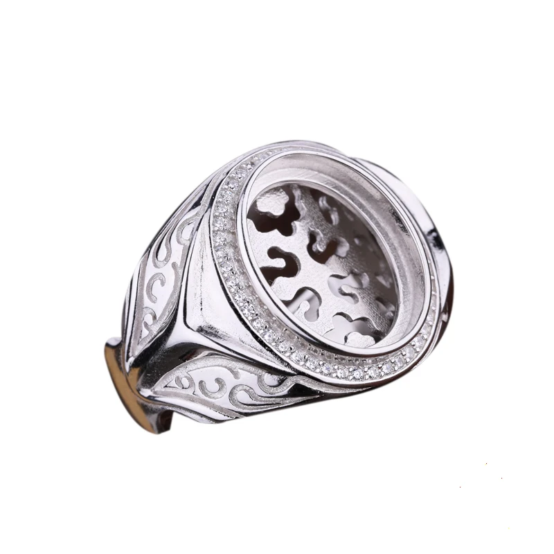 Стерлингового серебра 925 Для мужчин Обручение Обручальное Кольцо Панк серебро полу крепление кольцо Установка fit 13x16 мм овальный кабошон
