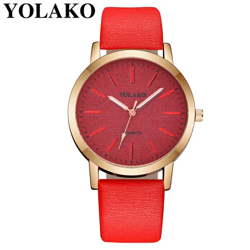 YOLAKO брендовые высококачественные модные женские часы Geneva, кожаный аналог кварцевые женские наручные часы Saat подарок relogio feminino - Цвет: Красный