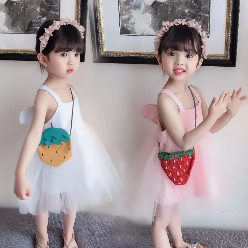 

girl's Cotton Breathable Wing Screen Dress Girl's Princess Dress