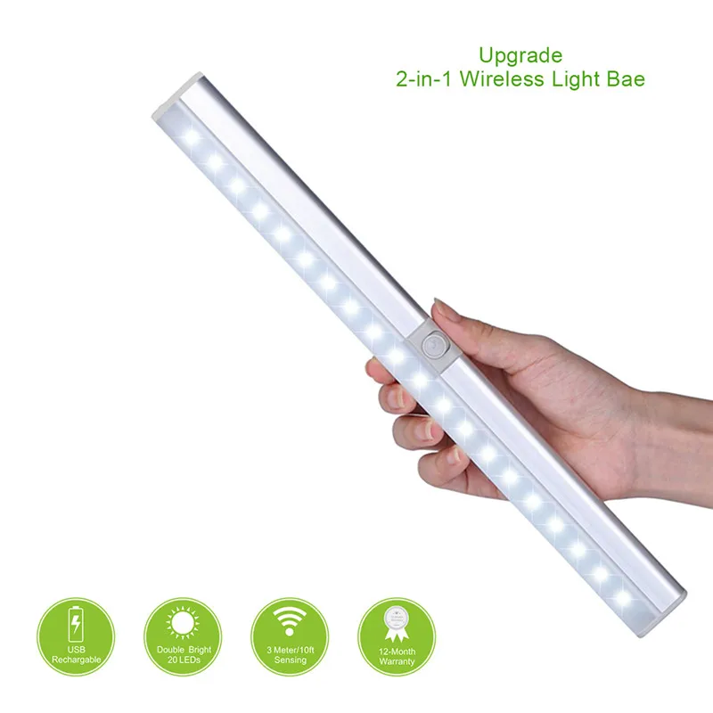 Koop CLAITE Draagbare 20 LED Onder Kast Licht Oplaadbare Light Sensor amp; PIR Mtion Closet wandlamp Keuken Garderobe Nachtlampje