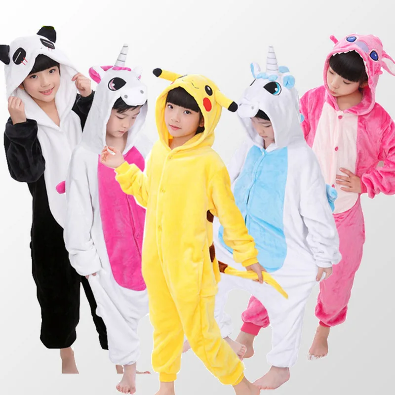 Baby Boys Girls Pajamas Autumn Winter Children Flannel Animal animal Stitch Pajamas Kid Onesie Sleepwear for 4 6 8 10 12 Years