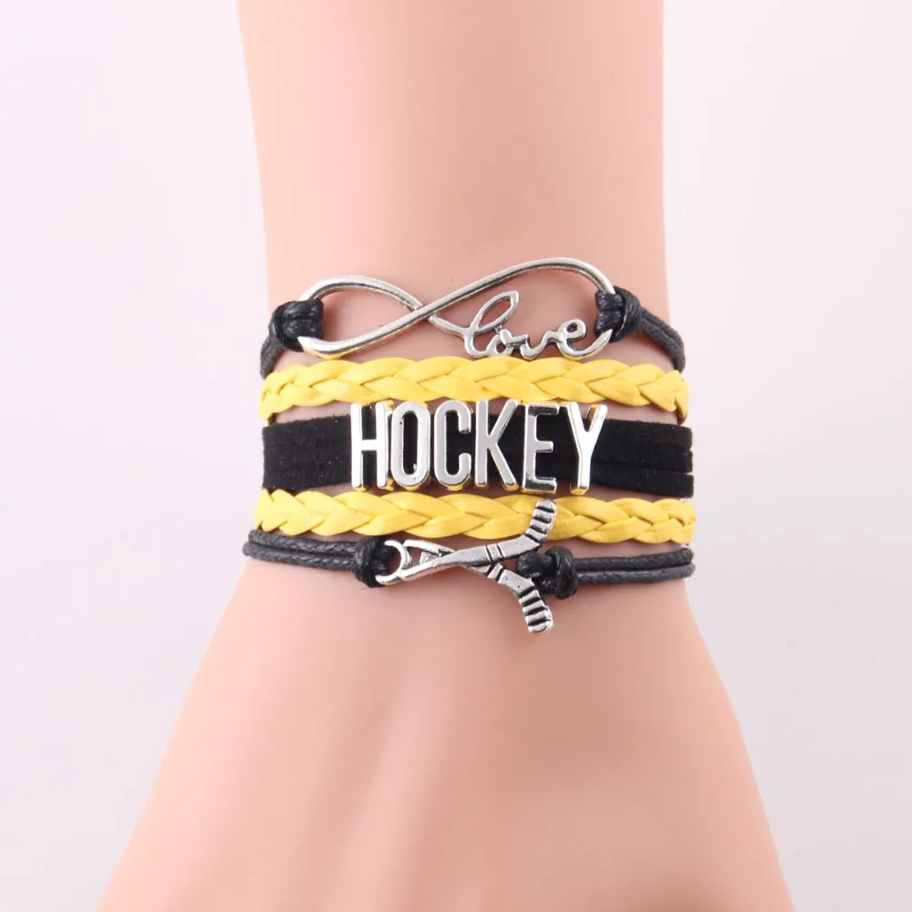 Маленький Браслет Minglou Infinity с надписью Love, хоккейной тематики, кожаный браслет с подвеской для хоккея, мужские браслеты и браслеты для женщин, ювелирные изделия, Прямая поставка