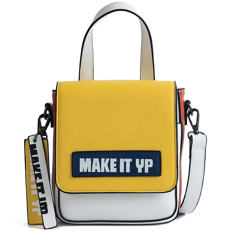 

Ougger Mini Teen Girl Crossbody Bag Shoulder Bags Japan and Korean Style Yellow PU Flap Bag with Letter for Shopping