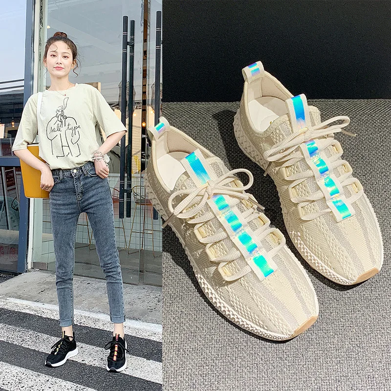 

New fashion solid color flat bottom personality flying weaving high-end atmosphere casual small size trend hot women's shoes