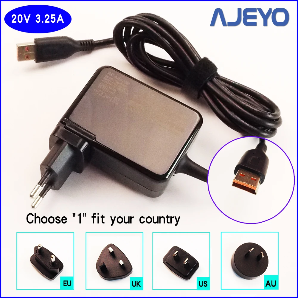 

AJEYO 20V 3.25A Laptop Ac Adapter Power Supply Battery Charger for Lenovo Yoga 700 900 Yoga 4 Pro-1370, Yoga 4 11,Yoga 4-1170