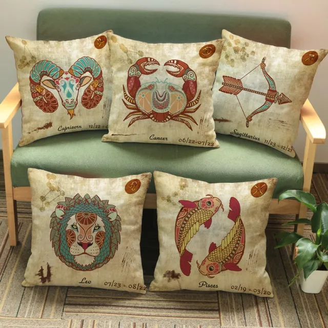 Us 5 29 10 Off Vintage 12 Signs Zodiac Capricorn Aquarius Pisces Decorative Coffee Pillow Covers Sofa Chair Cushion Cover Decor In