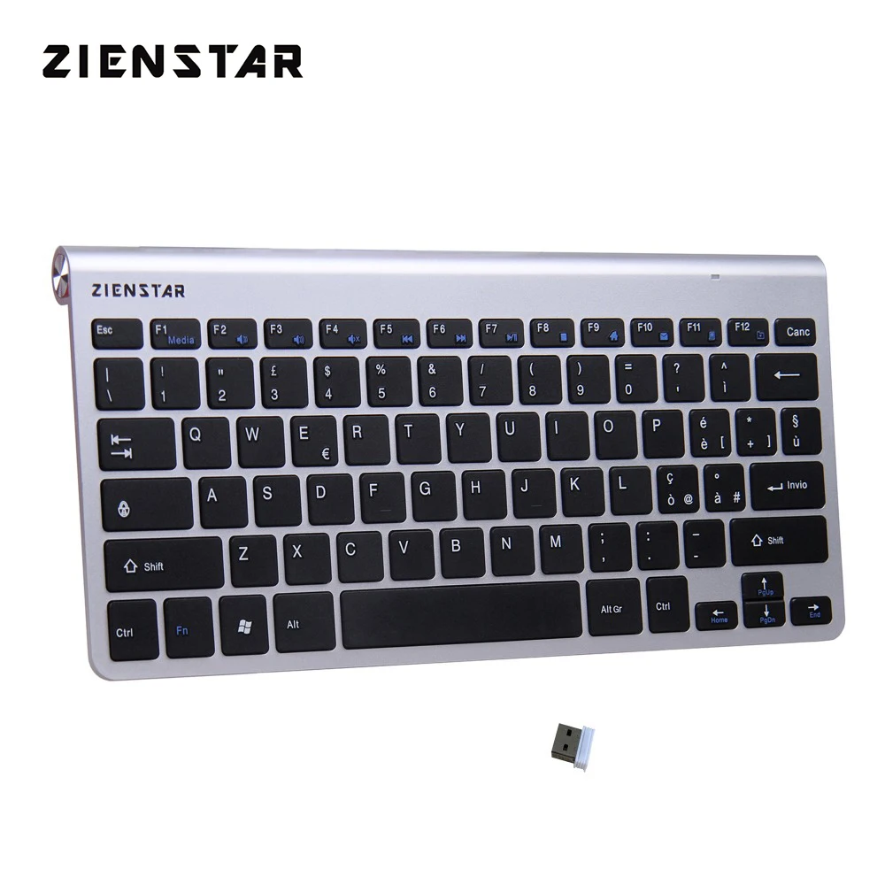 Продажа Zienstar итальянский Язык Ultra Slim 2,4 г Беспроводной клавиатура для Macbook ПК компьютер ноутбук Smart ТВ с USB приемник