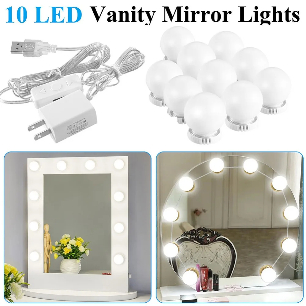 Dimmable 10 LED Light Bulbs for Vanity Cosmetic Makeup Mirror Kit