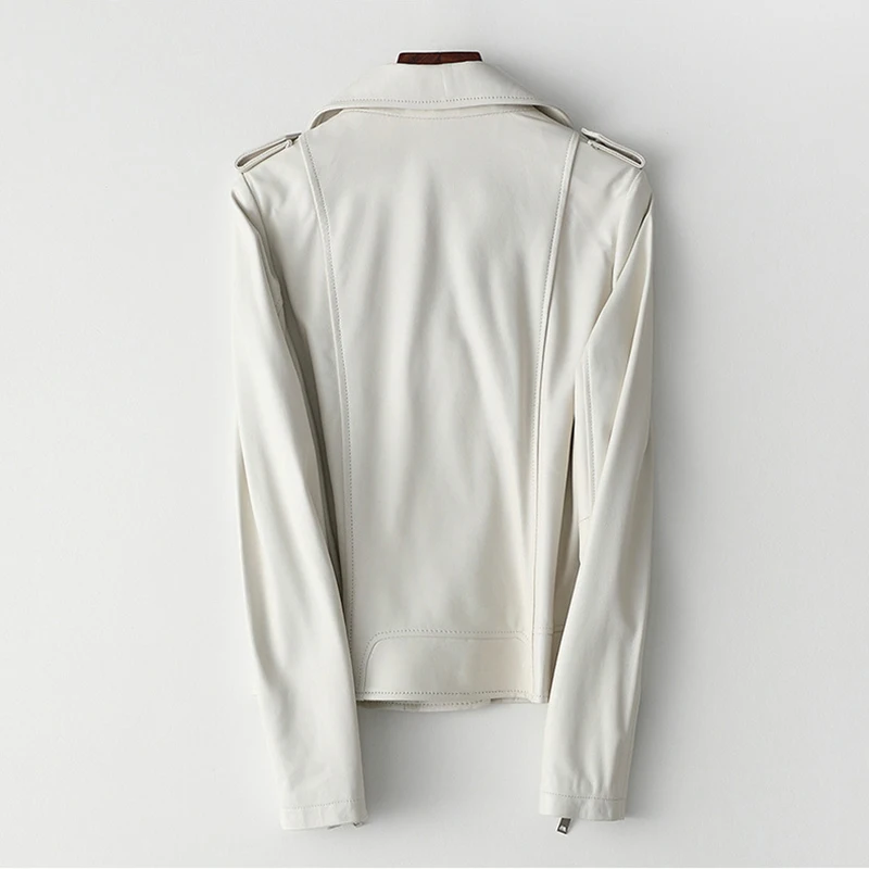 Женский белый кожаный пиджак женские коричневые из натуральной кожи овчины мотоциклетная куртка женские короткие пальто на молнии высокое качество