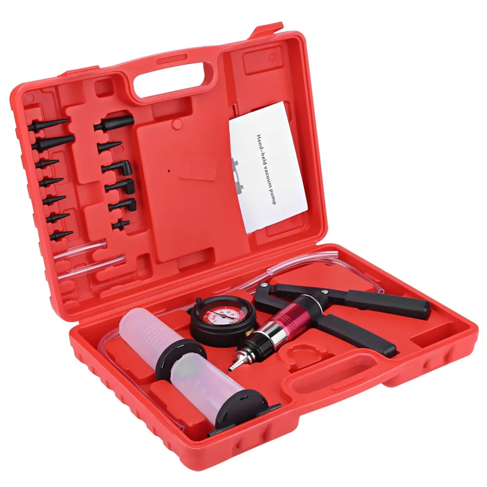 Hand Held Vacuum Pump Pressure Tester Kit Brake Bleeder Test Tool Set