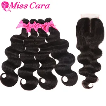 

Indian Body Wave With Closure Human Hair 3/4 Bundles With Lace Closure Miss Cara Remy Hair Bundles With Closure 4/5 Pcs a Lot
