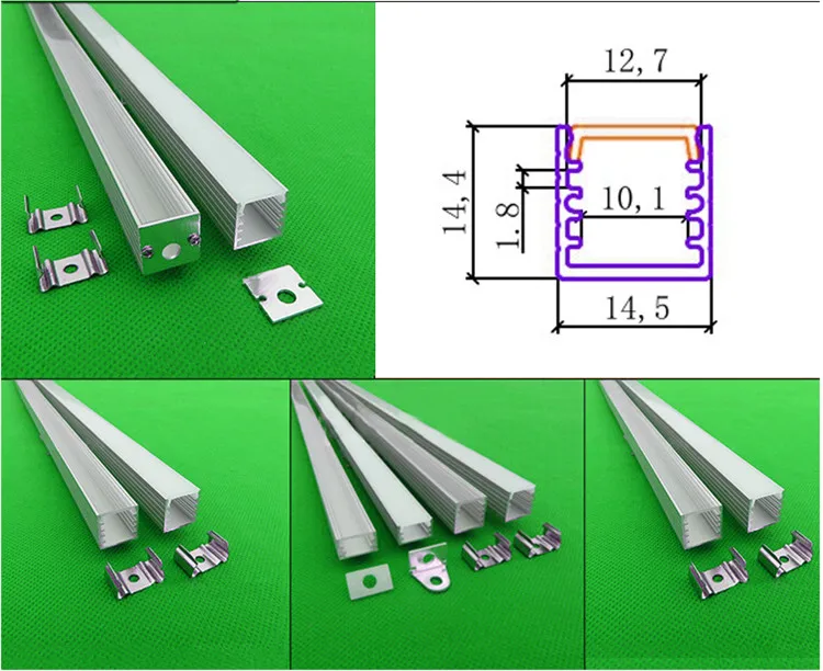 10x1 м квадратный алюминиевый профиль для светодиодной ленты, молочный/Прозрачный чехол для 11-12 мм pcb с фитингами, лента светового корпуса