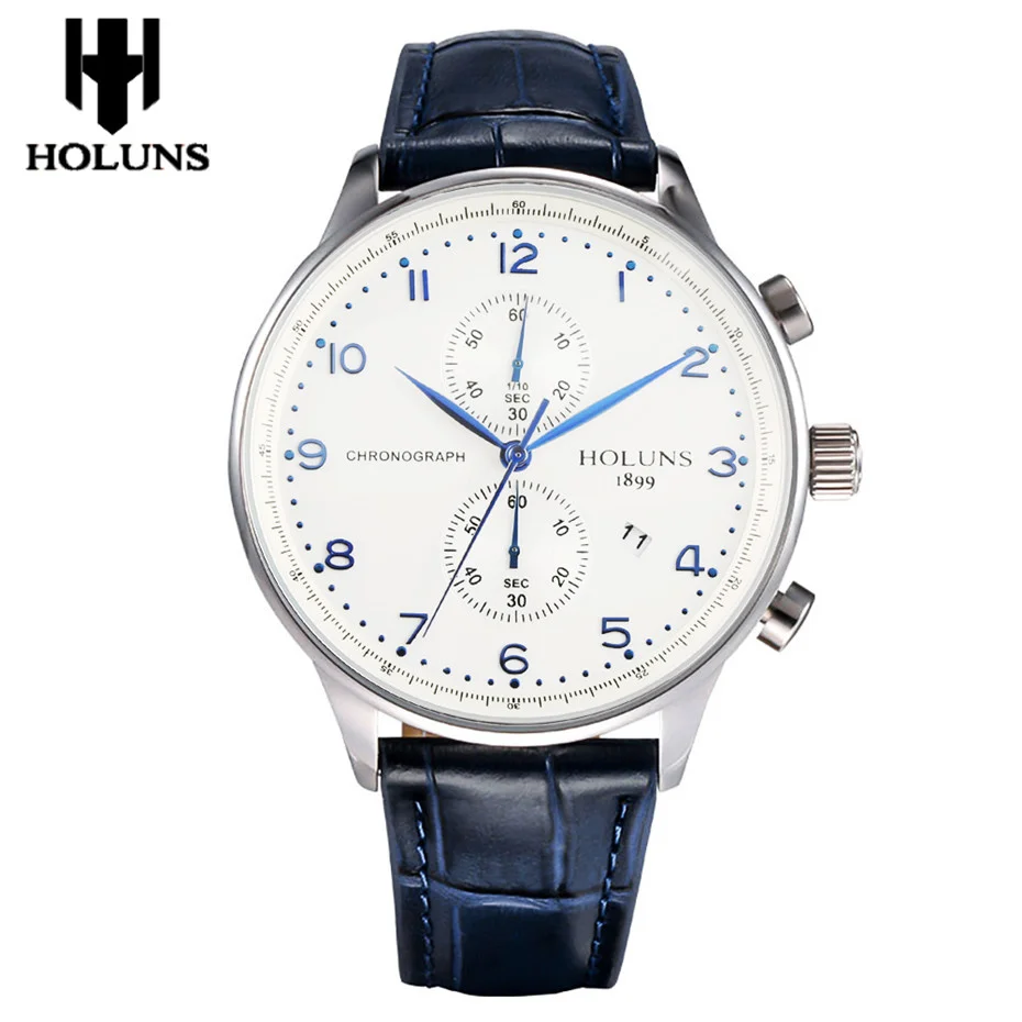 

HOLUNS Original Wrist Watch Men Date Display Luxury Chronograph Watches Man Leather Band Casual Male Clock Quartz Top Brand Gift
