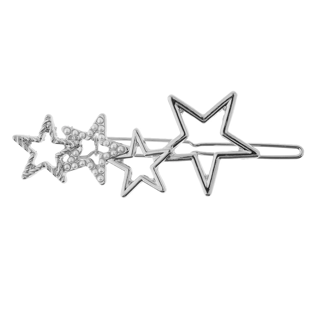 Women Girls Retro Alloy Hair Clip Star Shape Pearls Slide Hairclip Hair Pin Party