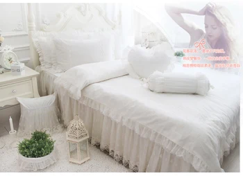 

Korean bedding set custom cotton lace duvet cover princess dream bedding wedding embroidered Mesh pillowcase bedskirt